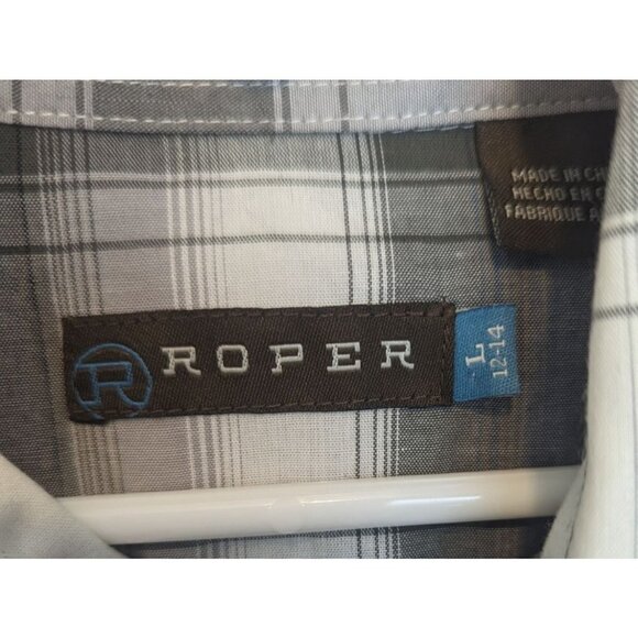 Roper Boys' Multi Plaid Long Sleeve Woven Western Shirt Grey Large 12-14 - Picture 4 of 6